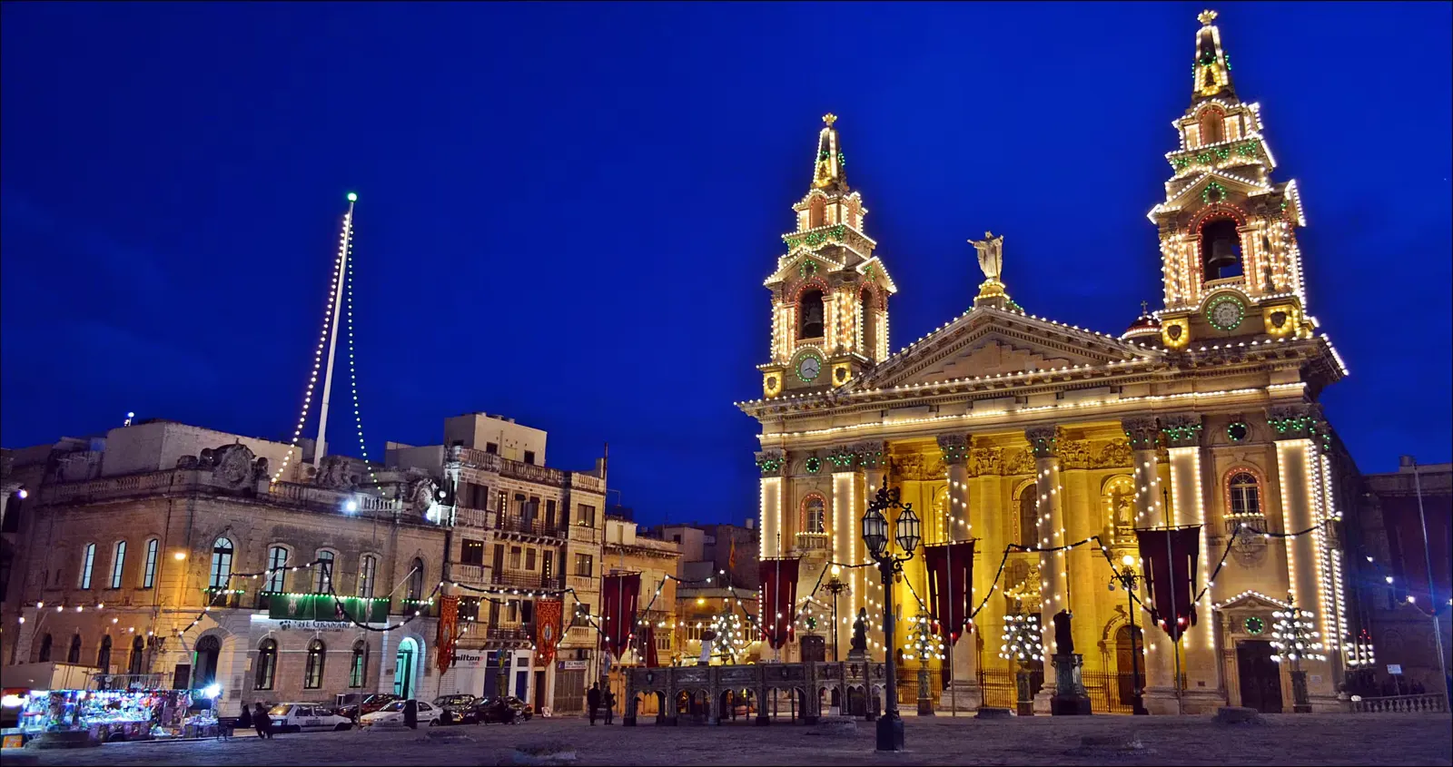 Floriana parish church lit up for the festa